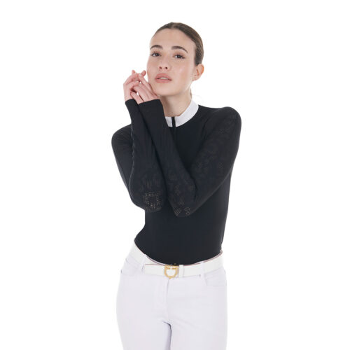 WOMEN'S TULLE STRETCH COMPETITION POLO SHIRT LS ZIP - Imagen 4